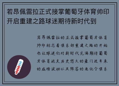 若昂佩雷拉正式接掌葡萄牙体育帅印开启重建之路球迷期待新时代到